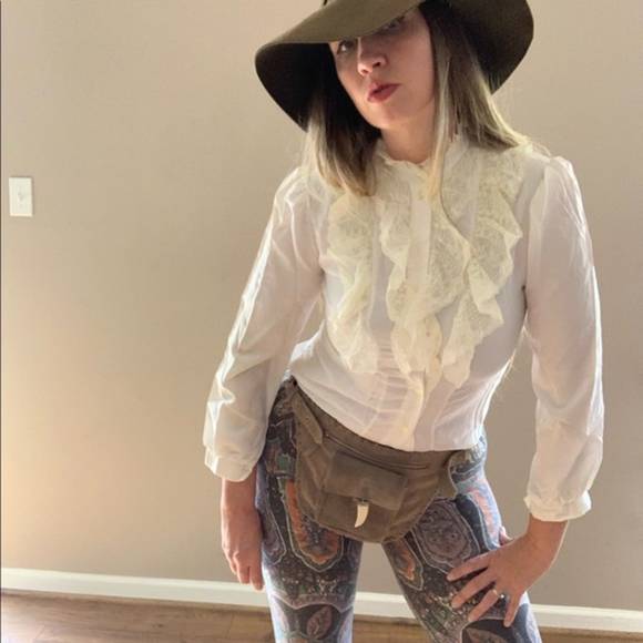 Vintage Tops - Vintage 1970s High Neck Victorian Lace Blouse